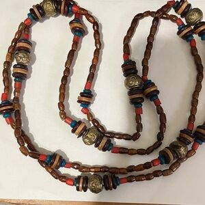 Artisan Beaded Necklace with Brass and Brown Accents